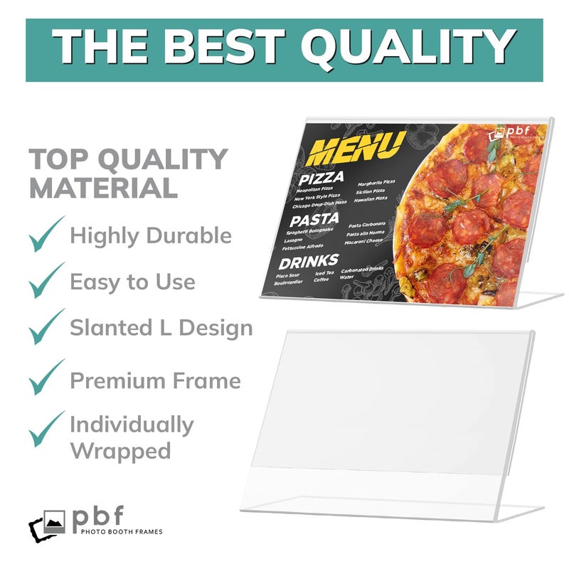 pbf PHOTO BOOTH FRAMES pbf 6x4 Acrylic Sign Holder | 6 x 4 Horizontal Stand Up Slanted Sign Holder | Acrylic Stands for Display | Clear Picture Frame, Menu Table Top Stand, Plastic Flyer Holder (12-Pack) - Image 4
